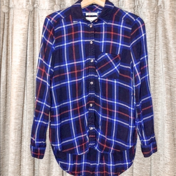 American Eagle Boyfriend Oversize Fit Blue Plaid Flannel Size Extra Small - Picture 1 of 13